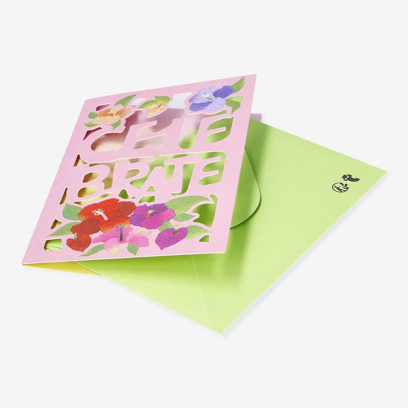 Card with tropical flowers and envelope