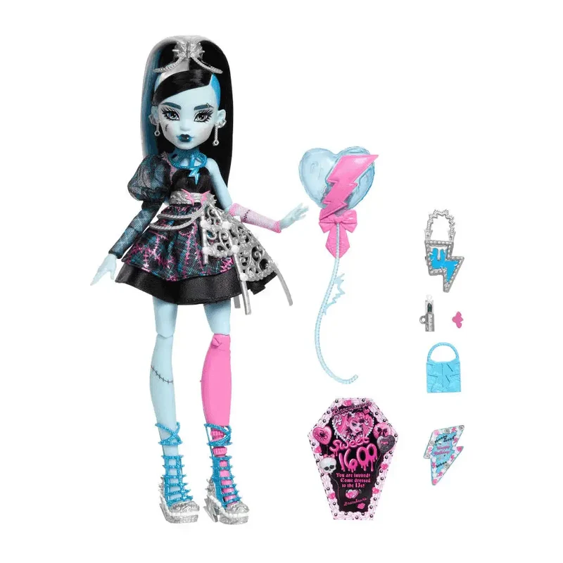 Monster High Cumplespantos Frankie Stein – Muñeca de fiesta con look electrizante