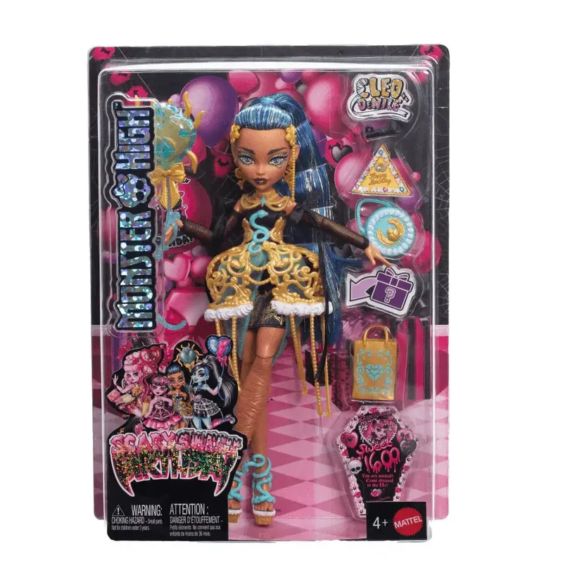 Monster High Cumplespantos Cleo De Nile – Muñeca de fiesta con accesorios temáticos
