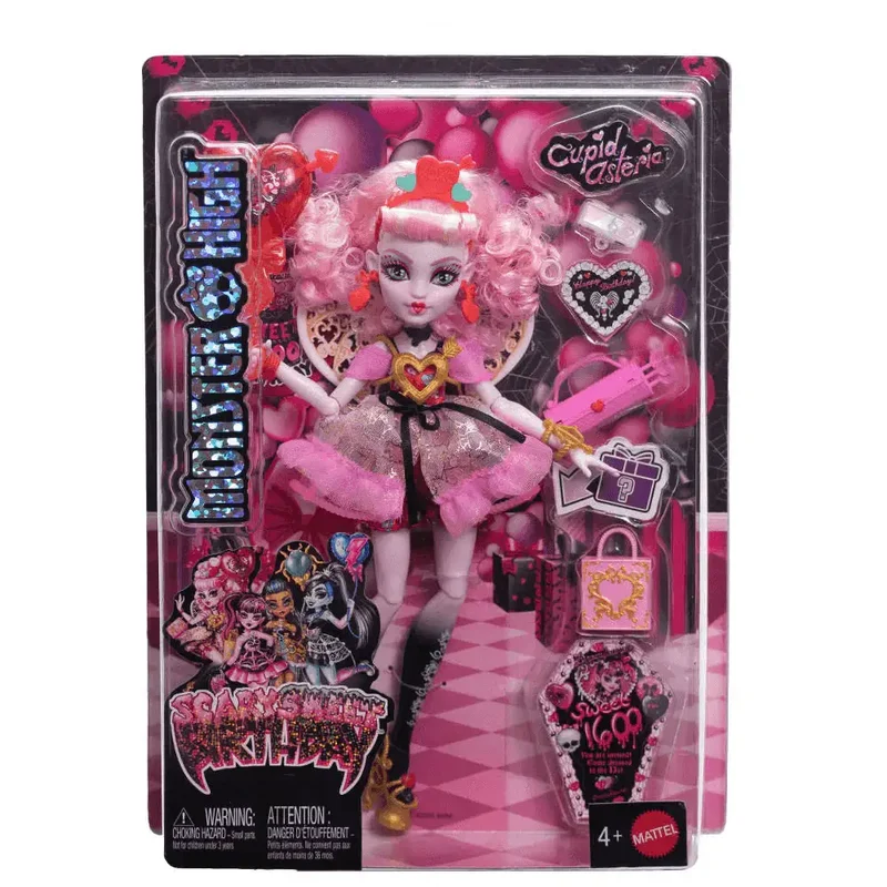 Monster High Cumplespantos Cupid Asteria – Muñeca de fiesta con alas y accesorios románticos