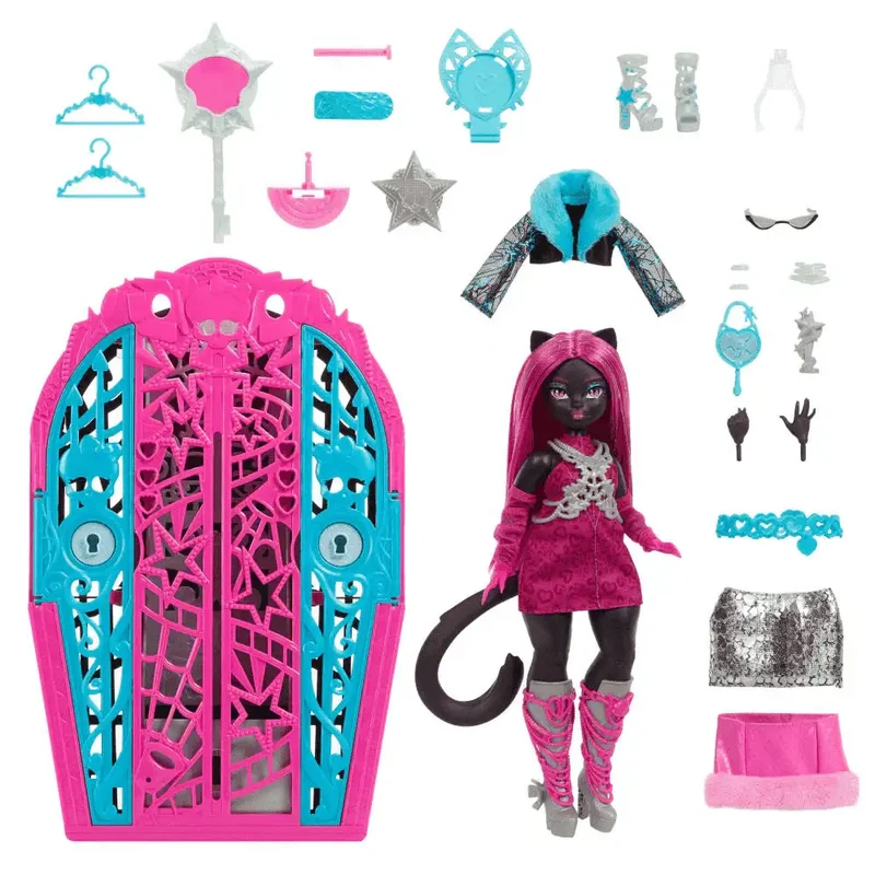 Monster High Skulltimate Secrets Hauntlywood – Catty Noir con armario y 19+ sorpresas