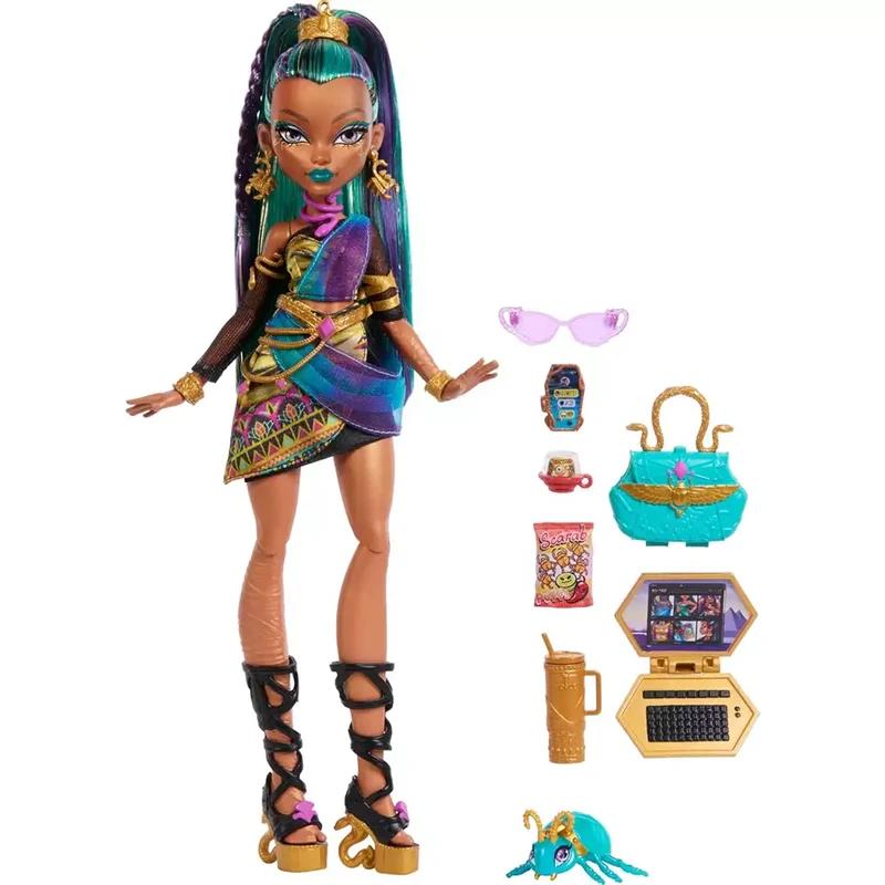 Monster High Nefera De Nile – Muñeca con mascota Lavish y 7 accesorios