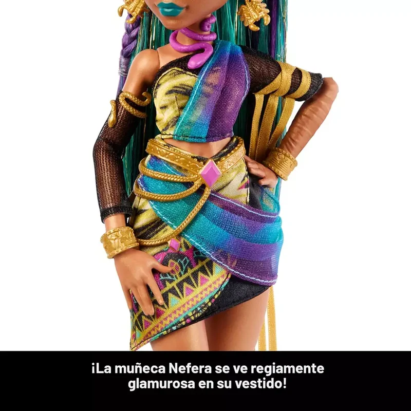 Monster High Nefera De Nile – Muñeca con mascota Lavish y 7 accesorios