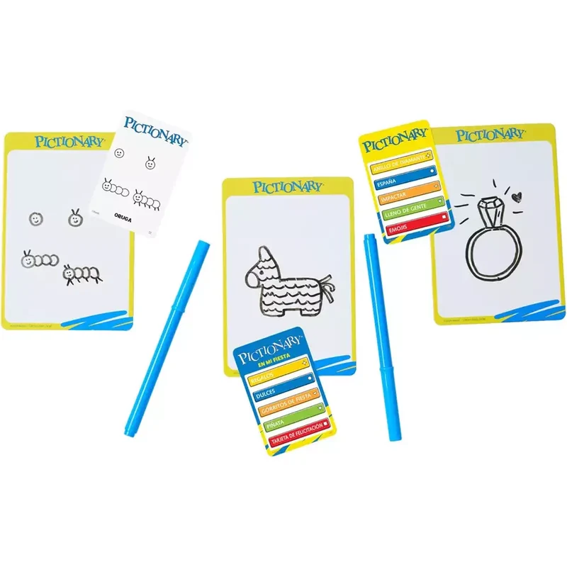 Pictionary – Juego de mesa familiar con pizarras, rotulador y reloj de arena