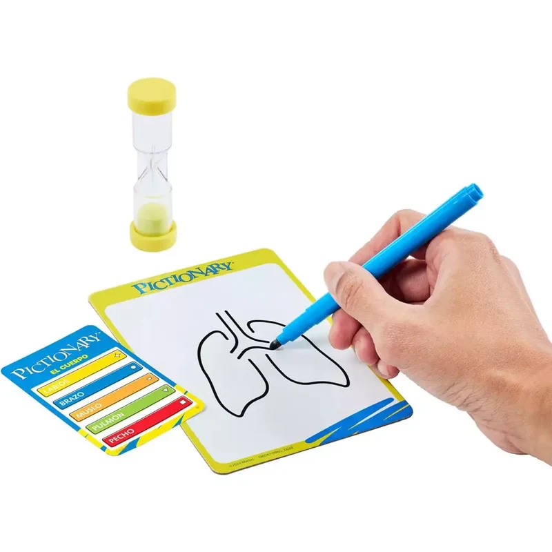 Pictionary – Juego de mesa familiar con pizarras, rotulador y reloj de arena