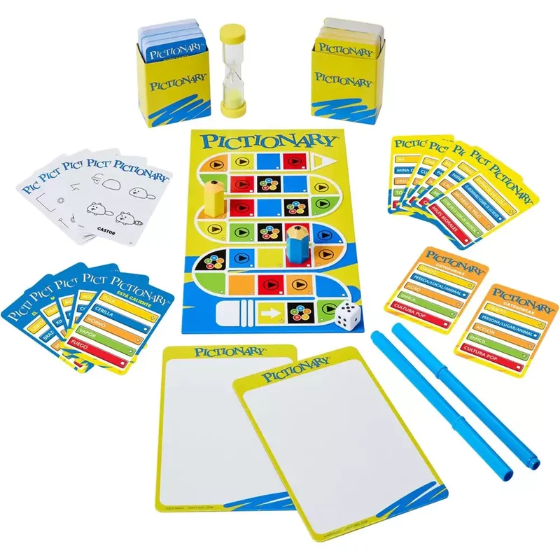 Pictionary – Juego de mesa familiar con pizarras, rotulador y reloj de arena