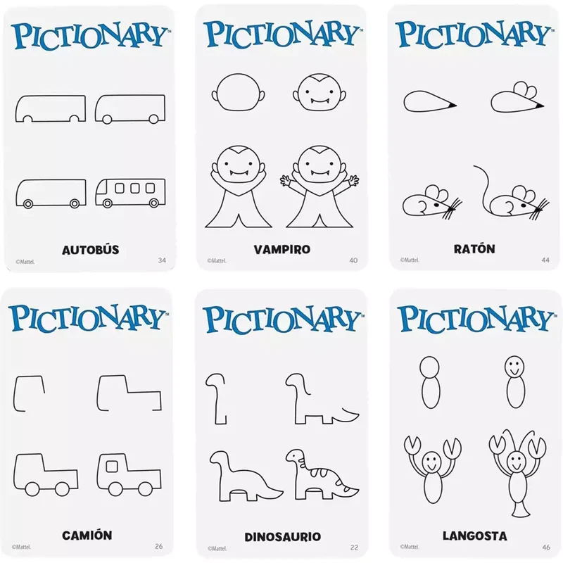 Pictionary – Juego de mesa familiar con pizarras, rotulador y reloj de arena