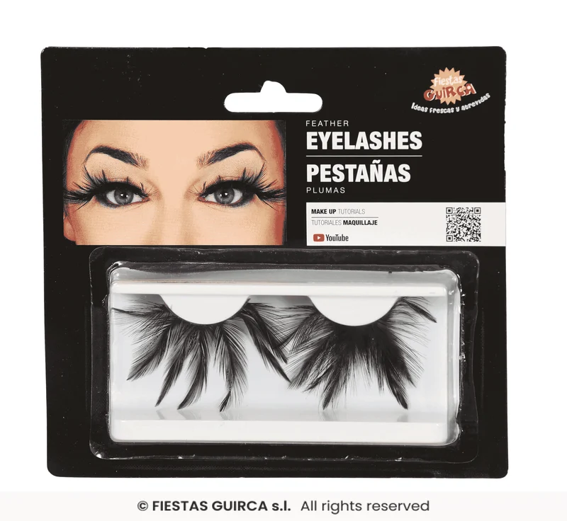 Pestañas pluma negras con adhesivo – Complemento de maquillaje Halloween
