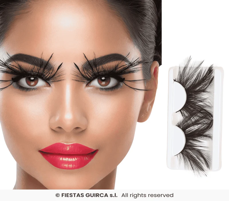 Pestañas pluma negras con adhesivo – Complemento de maquillaje Halloween