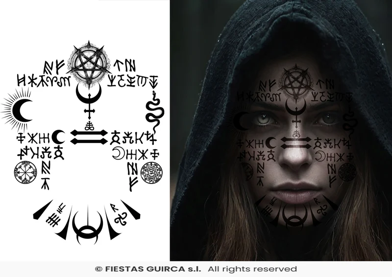 Tatuaje facial satánico 30 x 13 cm – Calcomanía de maquillaje para Halloween
