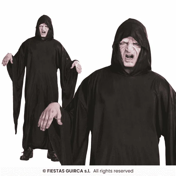 Túnica negra muerte con capucha – Disfraz unisex adulto Halloween