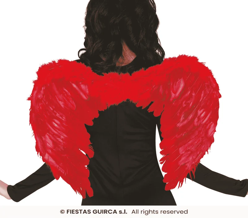 Alas de plumas rojas 60 x 50 cm – Complemento disfraz ángel o demonio Halloween y Navidad