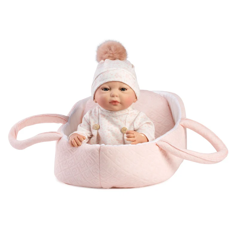 Reborn prematuro Silvia Muñeca Bebé Vestido rosa y capazo 38cm
