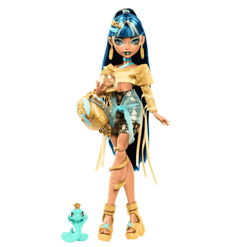 Monster High Muñeca Cleo De Nile de Monster High Estilo Divino con Mascota Cobra Hissette