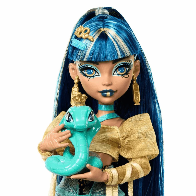 Monster High Muñeca Cleo De Nile de Monster High Estilo Divino con Mascota Cobra Hissette