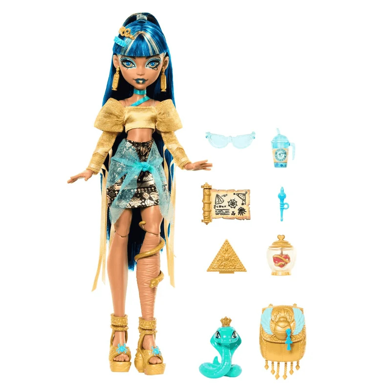 Monster High Muñeca Cleo De Nile de Monster High Estilo Divino con Mascota Cobra Hissette