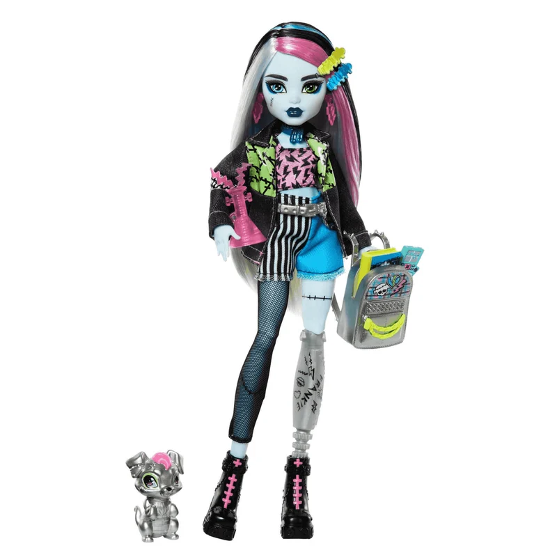 Monster High Muñeca Frankie Stein con Mascota Watzie y Accesorios