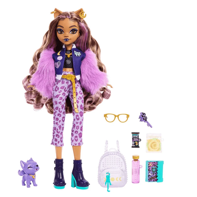 Monster High Muñeca Articulada Clawdeen Wolf Fabulosa con Mascota Crescent y Accesorios