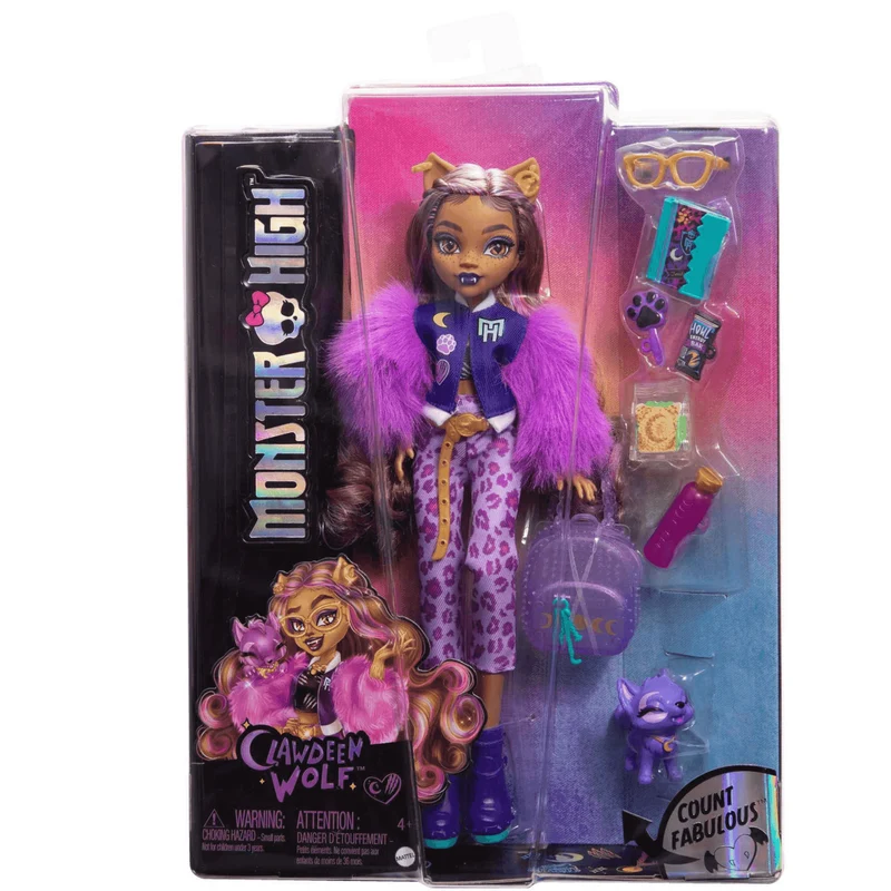 Monster High Muñeca Articulada Clawdeen Wolf Fabulosa con Mascota Crescent y Accesorios
