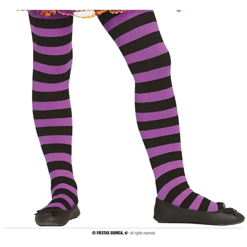 Pantys de rayas negro y morado para disfraz infantil 7-10 años