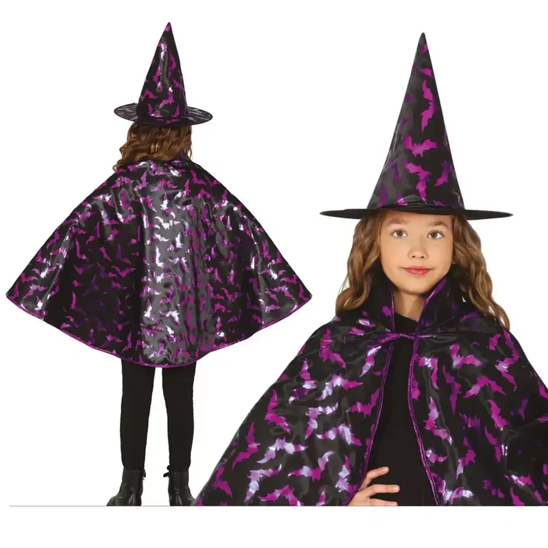 Disfraz Halloween Infantil Bruja Capa Y Sombrero 50 cm