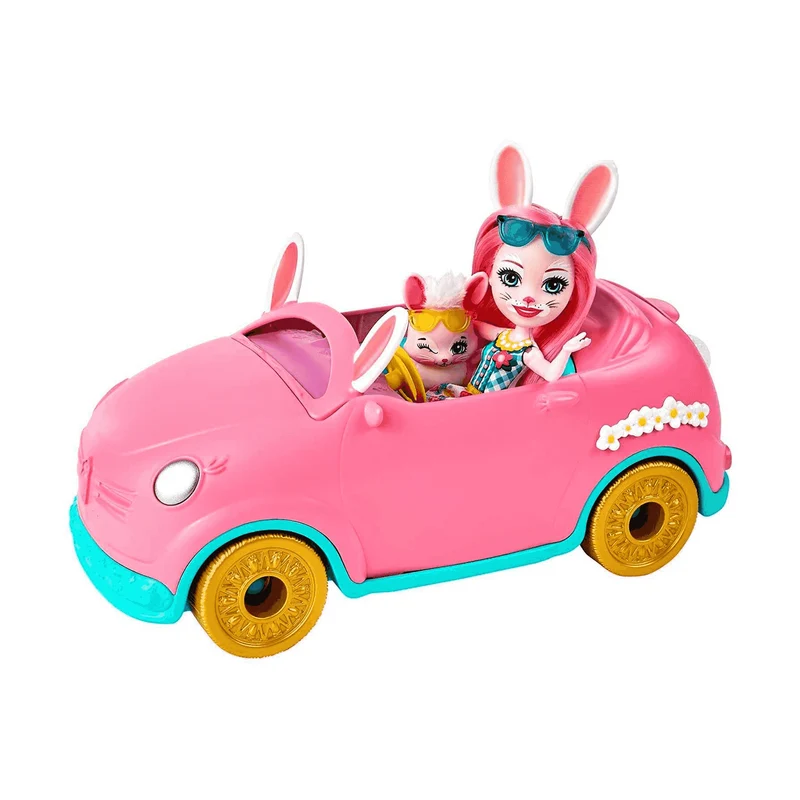 Enchantimals Bunnymóvil Muñeca Bree Bunny con coche rosa descapotable