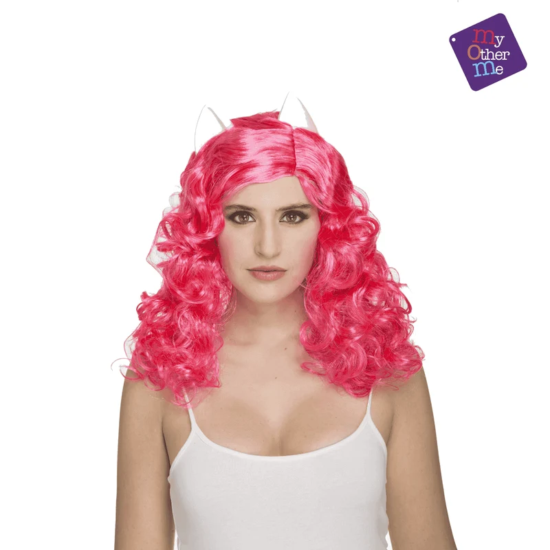 Peluca Rizada color rosa para disfraz