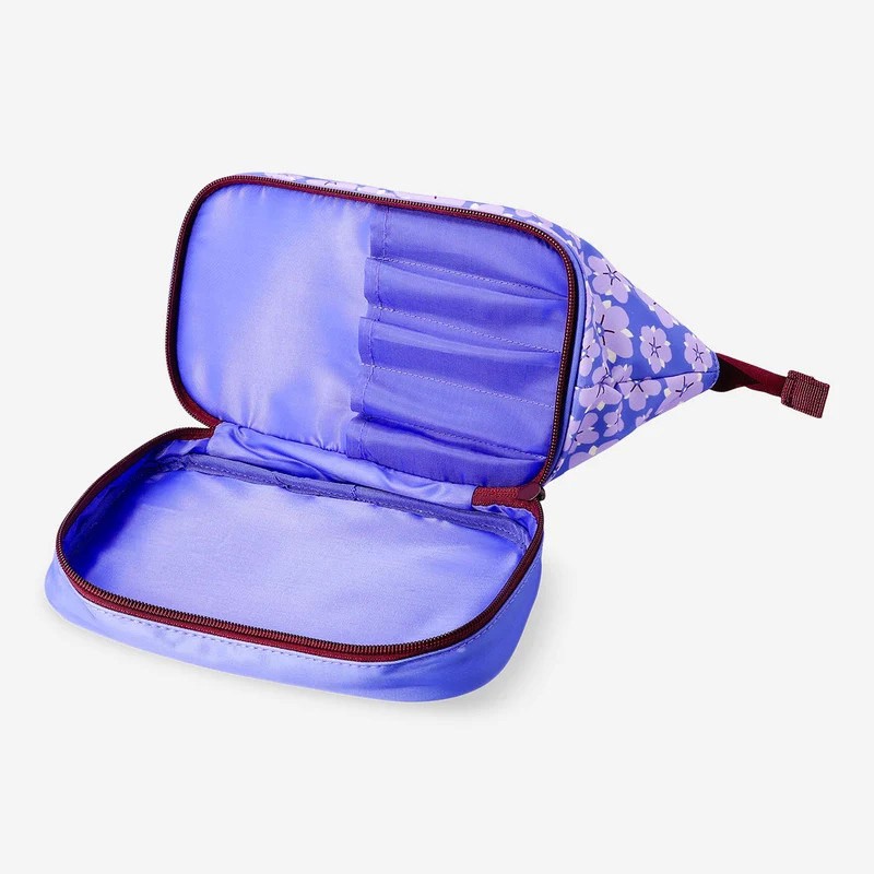 Purple floral toiletry bag with two compartments
