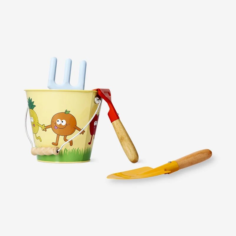 Metal gardening tools in bucket