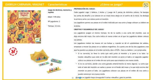 Carnaval Magnet - Juego de mesa - Djeco - 2 jugadores - 7+ años - 15 min