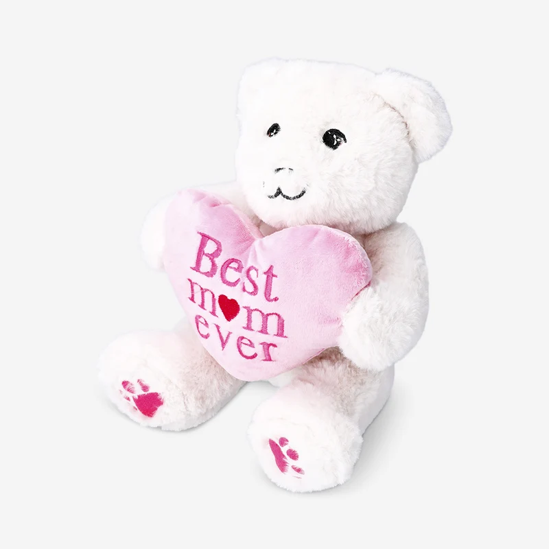 Plush toy - White teddy bear with pink heart for mom