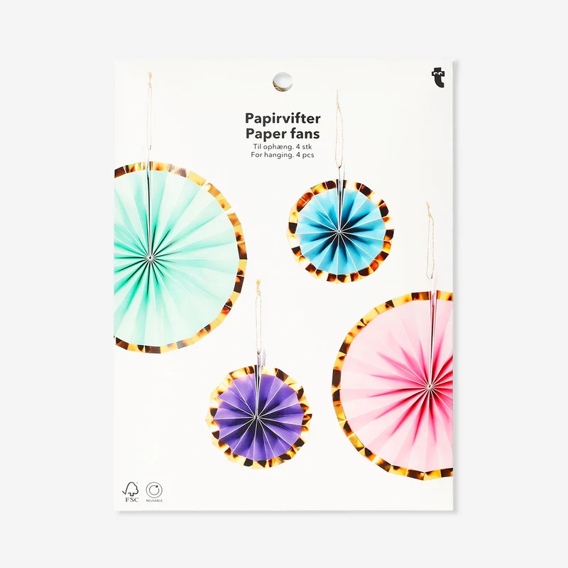 Hanging paper fans with foil edges - 4 pcs