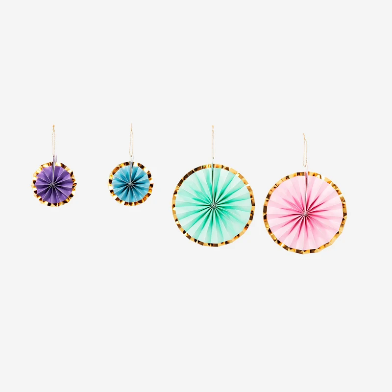 Hanging paper fans with foil edges - 4 pcs