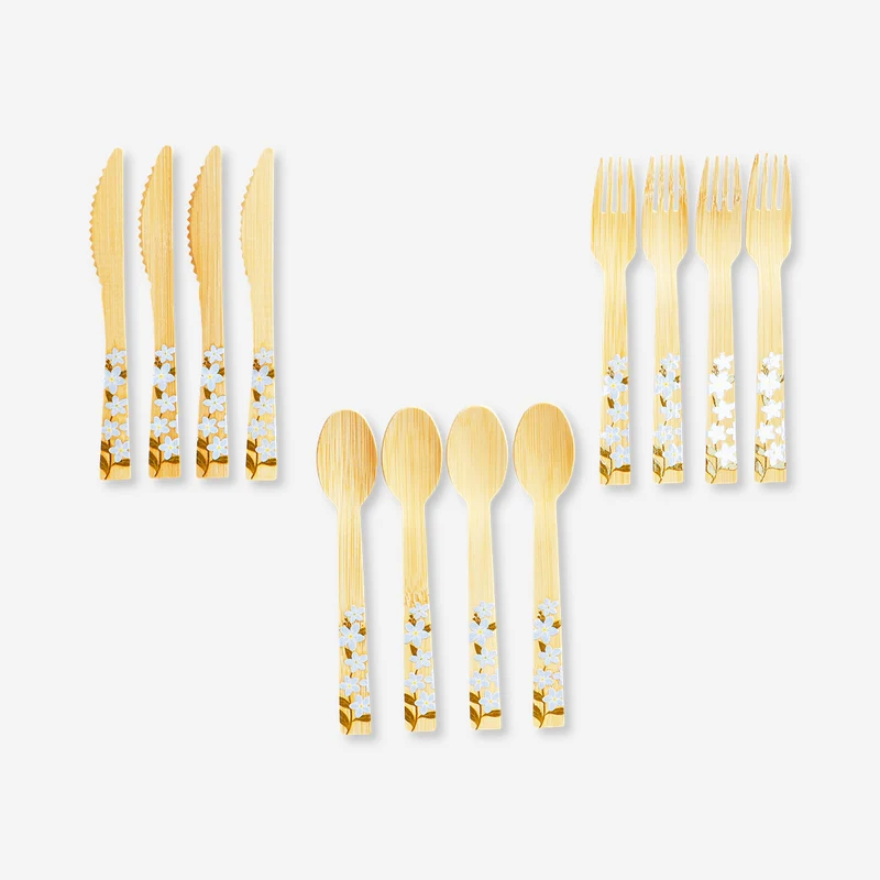 Bamboo cutlery with flowers - For 4 persons