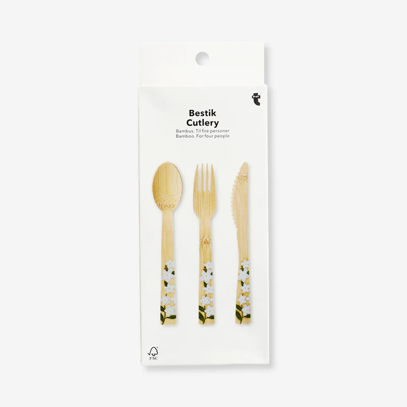 Bamboo cutlery with flowers - For 4 persons