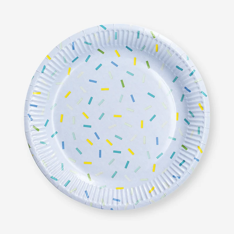 Blue confetti paper plates - 8 pcs