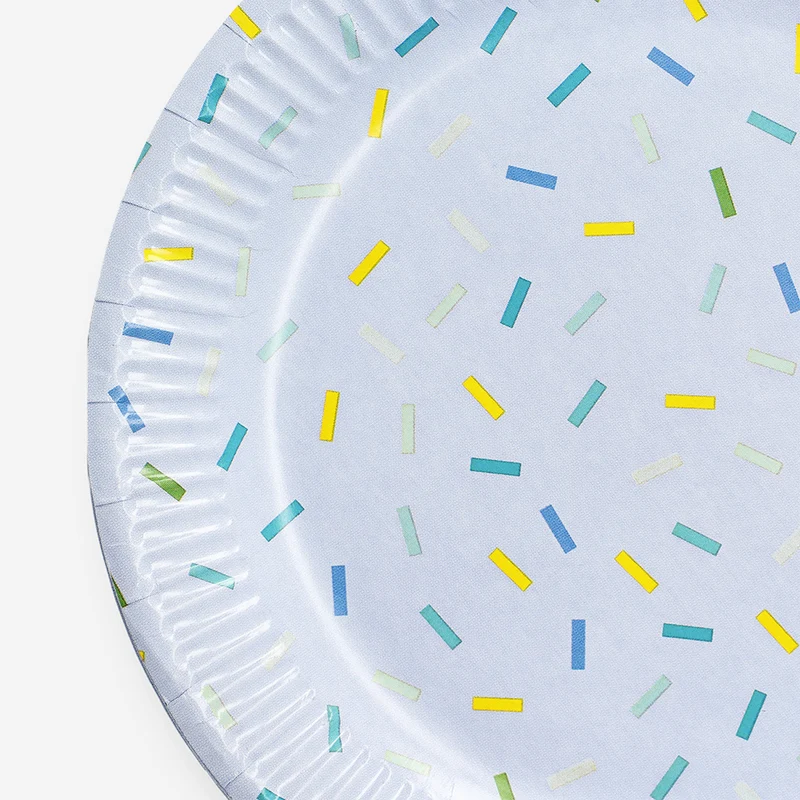 Blue confetti paper plates - 8 pcs