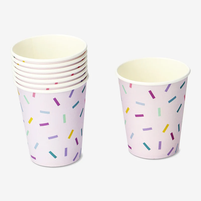 Pink confetti paper cups - 8 pcs