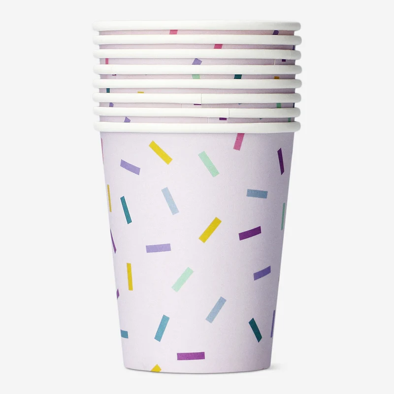 Pink confetti paper cups - 8 pcs