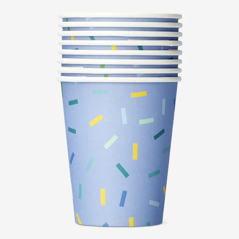 Blue confetti paper cups - 8 pcs