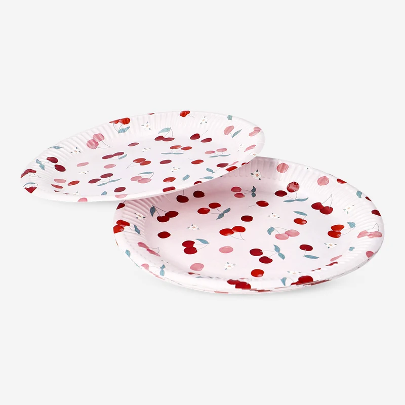Paper plates with cherry print - 8 pcs