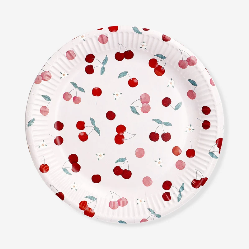 Paper plates with cherry print - 8 pcs
