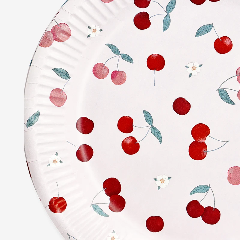 Paper plates with cherry print - 8 pcs