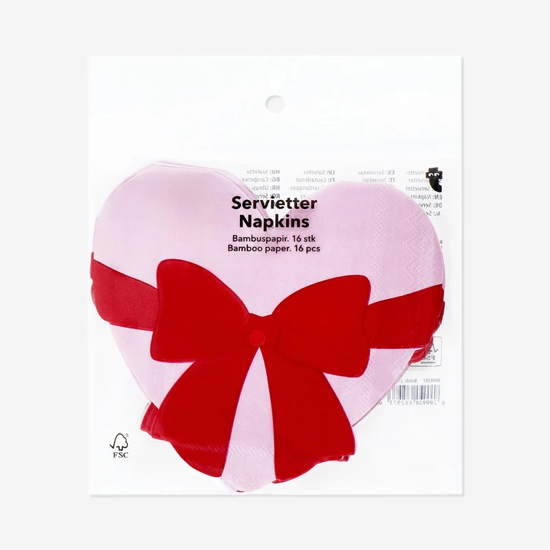 Pink heart with bow napkins - 16 pcs