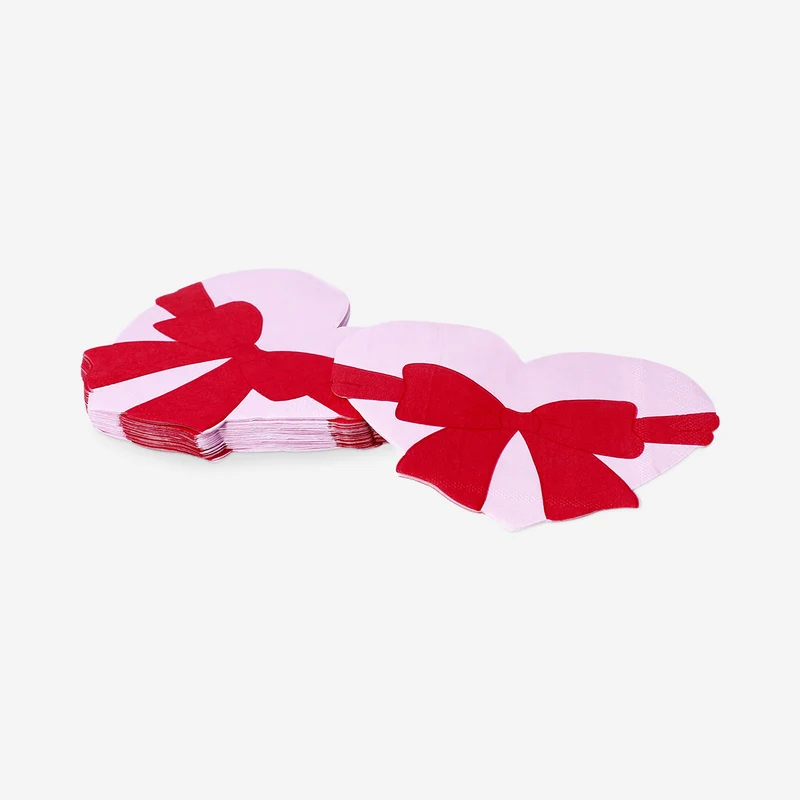Pink heart with bow napkins - 16 pcs