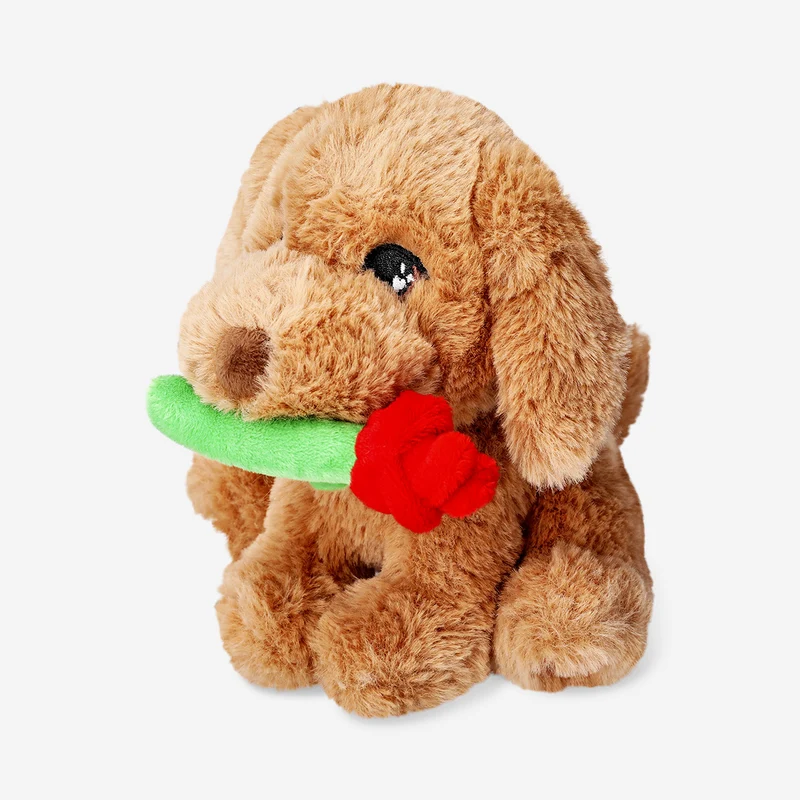 Plush toy - Brown dog with rose