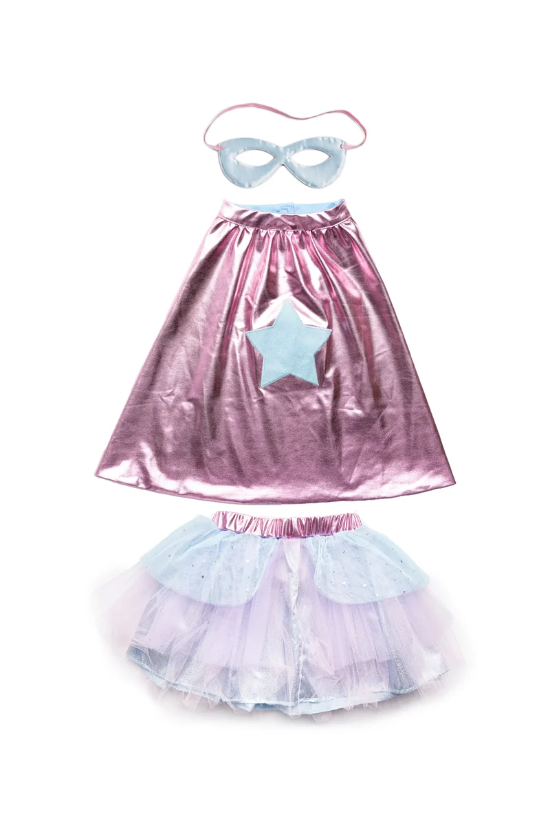 Metallic Pink/Light Blue Super Duper Tutú, capa y máscara · Great Pretenders 4-6 años