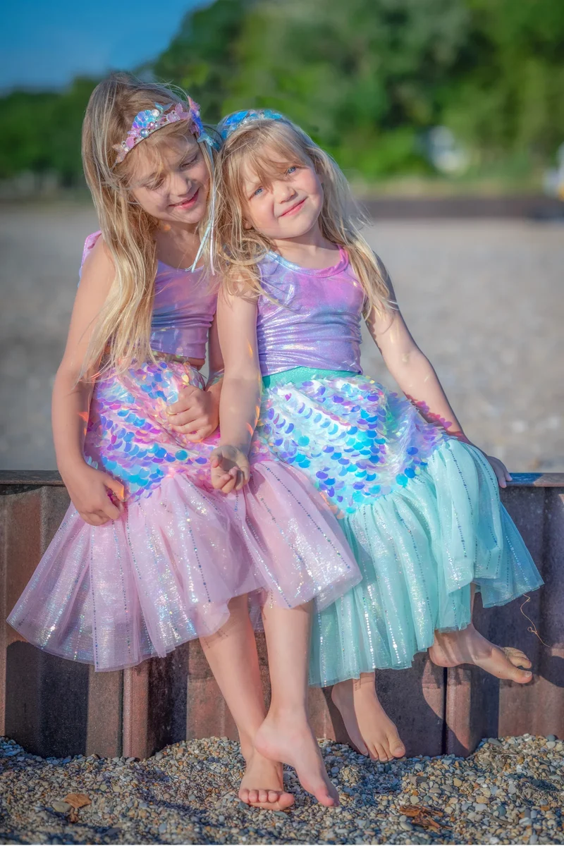 Bling Bling Falda y diadema Sirena Mint · Great Pretenders (4-6 años)