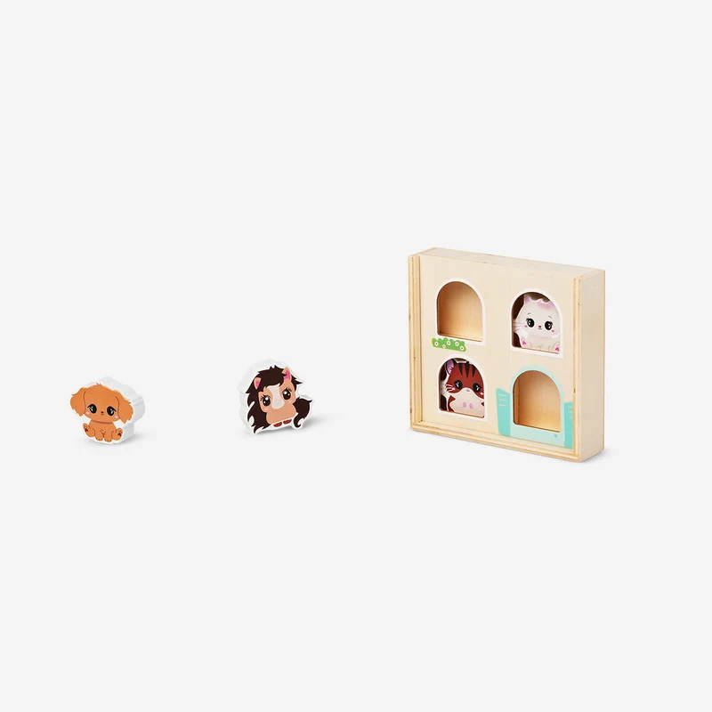Wooden animals with house - 4 pcs
