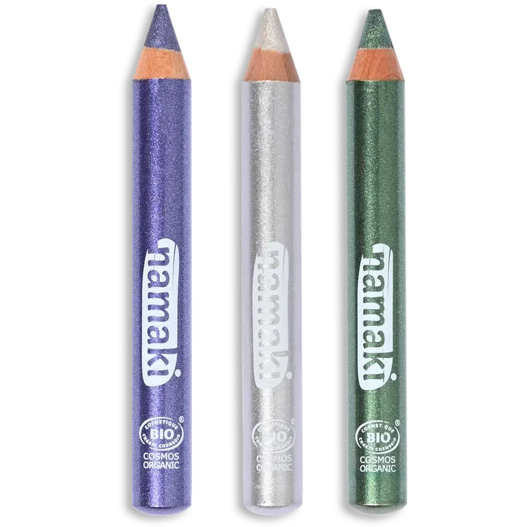 Set 3 Lápices Maquillaje Brillo Violeta, Plata, Verde · Namaki